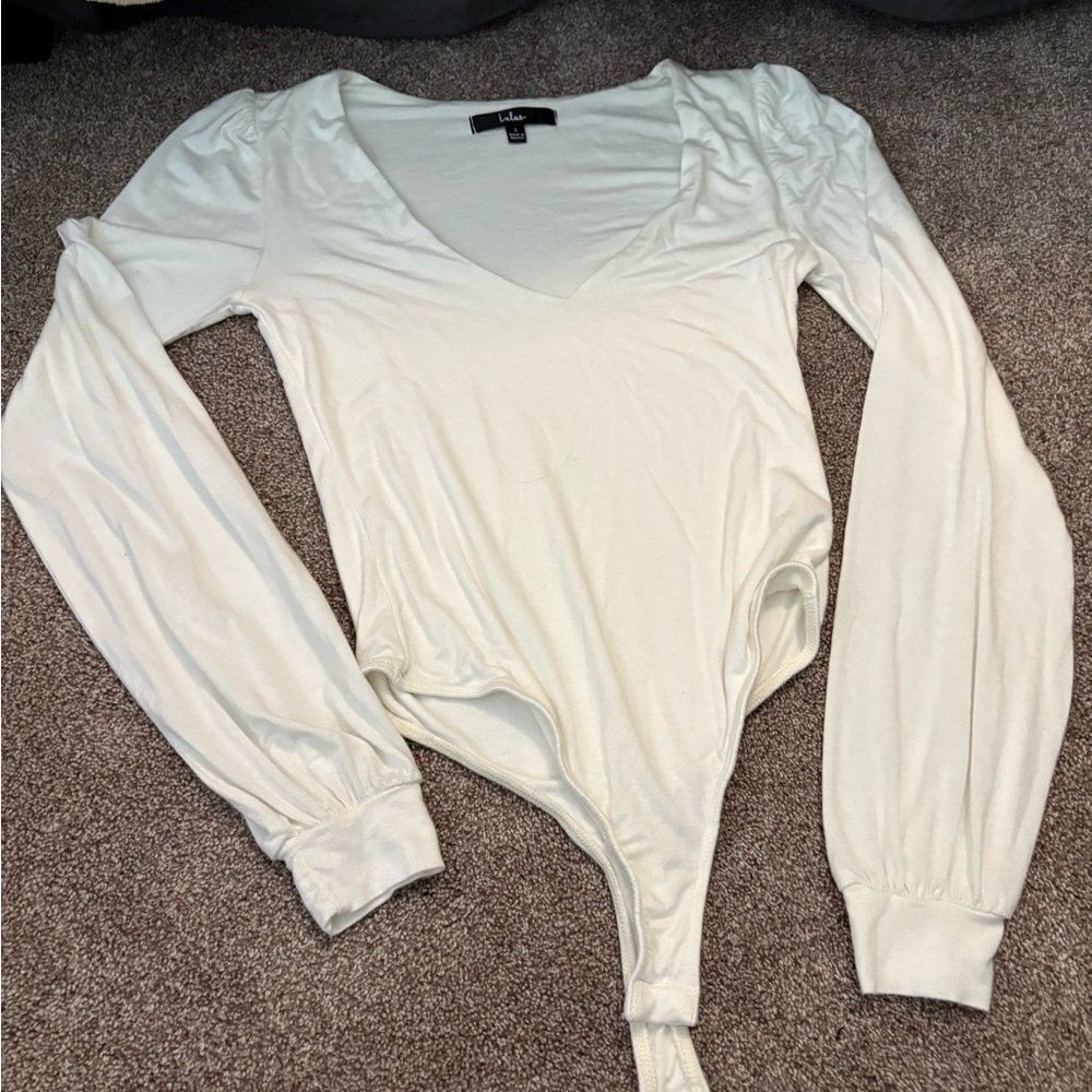 Lulu's Cream Tie Front Long Sleeve Bodysuit